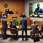 Child testifies by remote video in court.