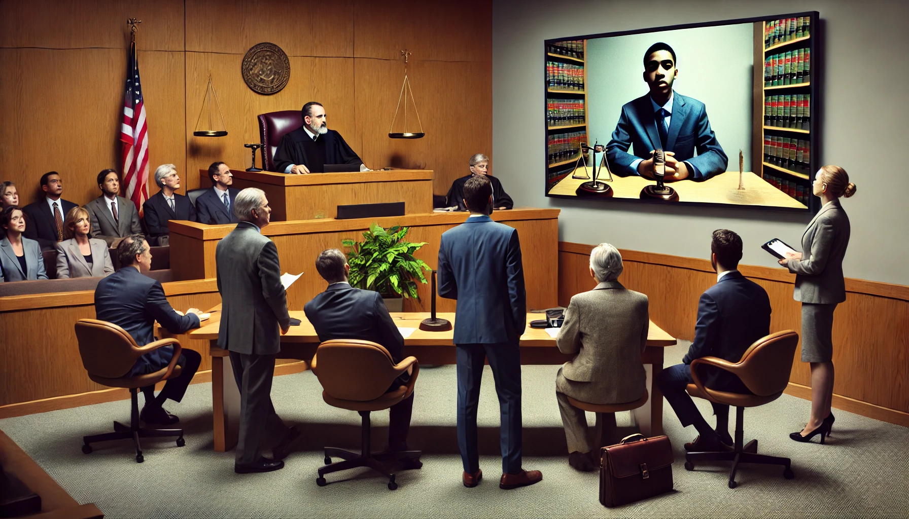 Child testifies by remote video in court.